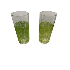 CULVER LTD  Icicle Ring Pattern Green Tall Glasses Set of 2 Vintage